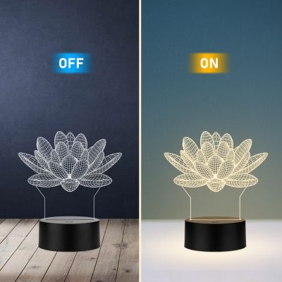 3D Illusion Lotus Flower Led Night Lamp with Warm White Color Home Decor Light